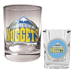 Denver Nuggets NBA Rocks Glass & Square Shot Glass Set - Primary Logo by Great American Products