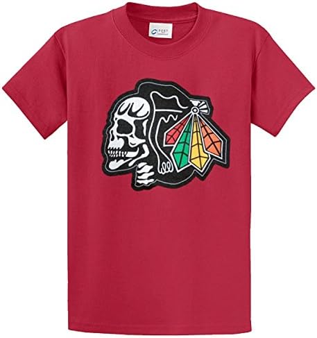 Black Hawks Skull Adult Short Sleeve T-Shirt (Red, Small)