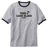 T-Shirt Ringer Heather Gray  Turks & Caicos Islands King  Country