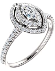 18K White Gold Marquise Cut Diamond Double-Halo Ring -- LIFETIME WARRANTY