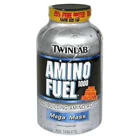 TwinLab Amino Fuel 1000 Body Building Amino Acids, Mega Mass, Tablets, 250-Count Bottle