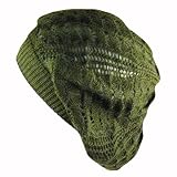 LIGHT CROCHET KNIT SLOUCHY TAM BERET CAP HAT OLIVE Small Medium