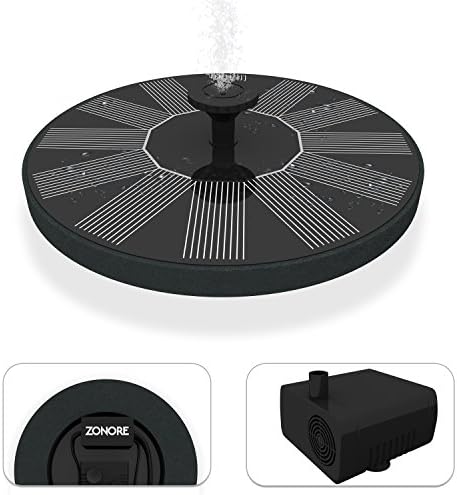 Cute Solar Powered Bird bath Fountain Pump, Free Standing Garden 1.4W Solar Panel Kit Water Pump, Outdoor Watering Submersible Pump (Circle) - By Zonore ® (Birdbath &amp; Stand Not Included)