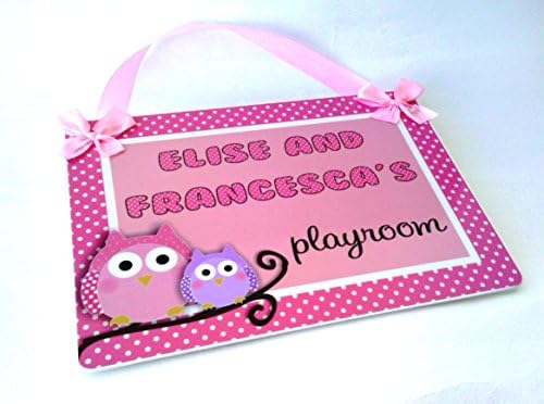 Girls Room Door Sign Personalized Bedroom Plaque Twins Sisters Owls Playroom Décor - Custom Kids Name Room Door Sign - Children's Bedroom Name