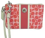 Coach Signature Heritage Stripe Wristlet Papaya
