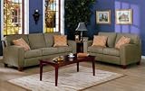 2pc Contemporary Style Sand & Olive Fabric Sofa & Loveseat Set