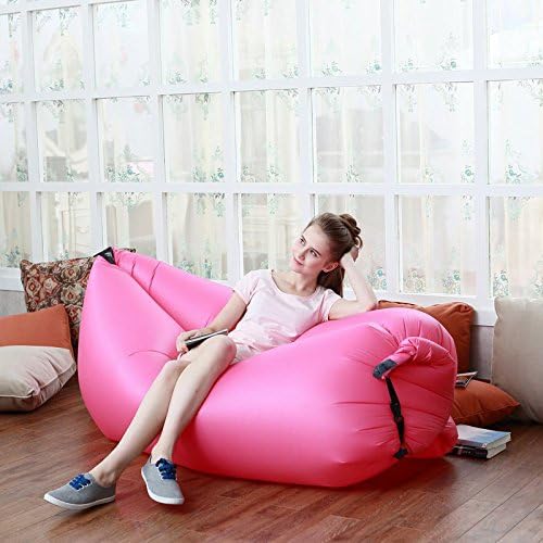 ZALA Outdoor Inflatable Furniture Sleeping Air Bag Nylon Fabric Beach Lounger Convenient Compression Air Bag ,Hangout Bean Bag Portable Dream Chair (Pink)