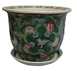 Chinese eternal lotus leaf design planter with saucer tray - hand painted porcelain