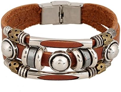 Oren Bravo Unisex Vintage Punk Style Brown Leather Bracelet