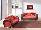 Ultra Modern Red and Black Leather Sofa and Loveseat Set