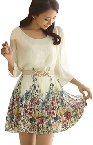 Pooqdo(TM) HOT Sell Women's Chiffon Floral 3/4 Sleeve Summer Beach Dress (XXL)