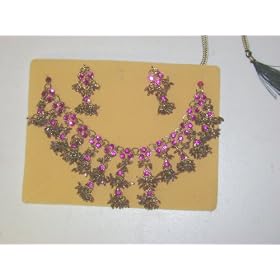 Nc34, Rich Amethyst and Other Semiprecious Stone on Antique Gold Necklace with Matching Earrings...