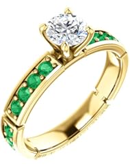 10K Yellow Gold Round Cut Diamond and Emerald Ring -- LIFETIME WARRANTY