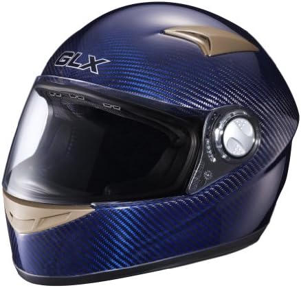 GLX Carbon Full Face Motorcycle Helmet (Blue, Medium)