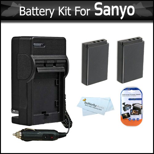 2 Pack Battery And Charger Kit For Sanyo VPC-WH1 VPC-HD2000A Xacti HD1000 High Definition Camcorder Includes 2 Extended (1850 mah) Replacement Sanyo DB-L50AU Batteries + AC/DC Travel Charger + LCD Screen protectors + microFiber Cleaning Cloth