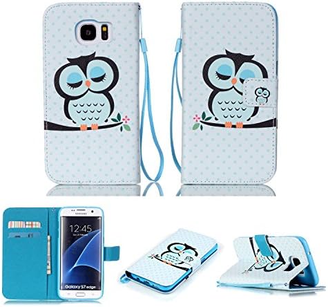 S7 Edge Case - Segro Painted PU Leather Wallet Case Stand Cover with Credit Card Holder for Samsung Galaxy S7 Edge, Sleeping Owl