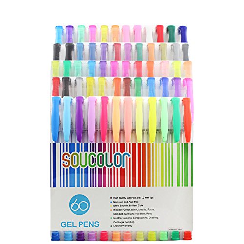 Pens Soucolor 60 Colors Gel Pen Set, Coloring Pens for Adult Coloring