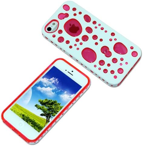 Ollow Hollow(TM) bundle of waterdrop designed 2 in 1 covers, ABS and transparency clear TPU protective case for Apple Iphone 5 5G, 6 items in pack with free gift, red white