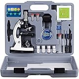 AmScope M30-ABS-KT2-W Beginner Microscope Kit, LED and Mirror Illumination, 300X, 600x, and 1200x Magnification, Includes 52-Piece Accessory Set and Case, White