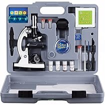 AMSCOPE-KIDS M30-ABS-KT2-W Beginner Microscope Kit, LED and Mirror Illumination, 300X, 600x, and 1200x Magnification, Includes 52-Piece Accessory Set and Case, White
