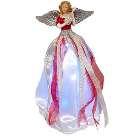  13 inch Fiber Optic LED Lighted Angel with Mandolin Christmas Table Top Figure