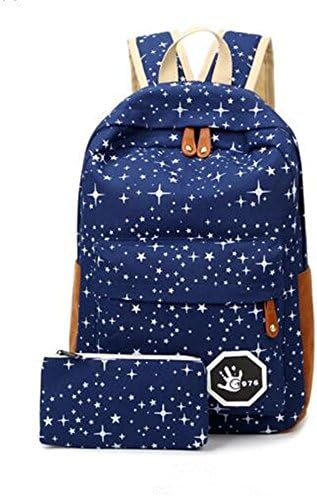 Fashion Light Star Printing Canvas Backpack Rucksack Travel Dayback School Shoulder Bag for Women Girls (blue)