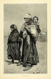 1890 Wood Engraving Middle Eastern Modern Hagar Mother Children Refugee Travel - Original Engraving