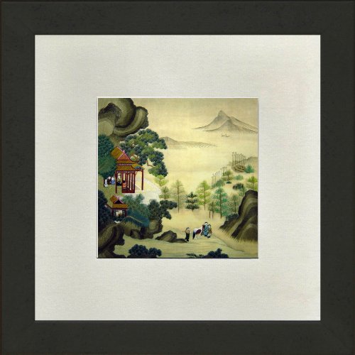 Susho, King Silk Art Handmade Silk Embroidery - Mountain Farm Folk - White Mat Framed Regular Size 17001WF