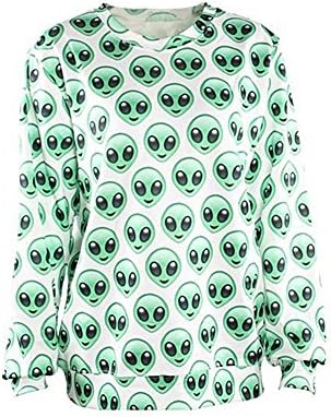 Women Autumn Winter Fashion Emoticons Alien Printed White Long Sleeve Sweatshirt
