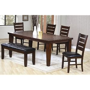 6pc Dining Table and Chairs Set with Ladder Back Dark Oak Finish by Furniture Creations