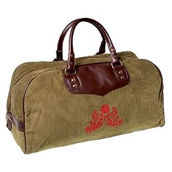 Olive N Figs Olive Corduroy Weekender/Duffel Bag - 100% Cotton with leather handles