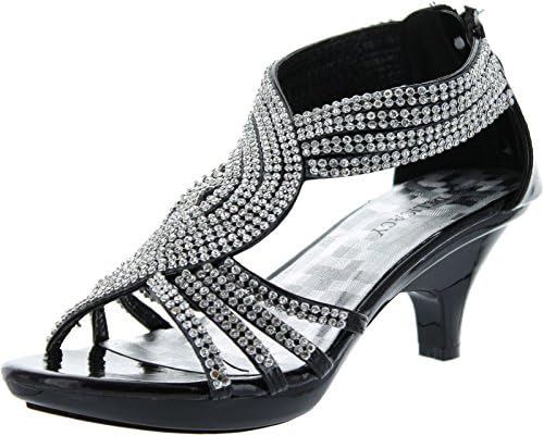 JJF Shoes Angel37 Strappy Rhinestone Dress Sandal Low Heel Shoes