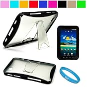 Premium TPU Hard Crystal Case Cover with Kickstand for Samsung Galaxy Tab 7 inch LCD Display Screen Wifi 3G Samsung Galaxy Tablet P1000 + SumacLife TM Wisdom Courage Wrisband, Black