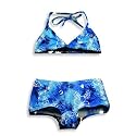 Beach Native - Girls Bikini Floral and Palm Tree Swimsuit, Blue, White