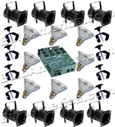 Optima Lighting Par 38 Cans, Platinum 120w Par38 Flood Lamps, Dimmer Pack, C-Clamps (L555)
