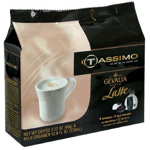 Gevalia Latte T-Discs for Tassimo Hot Beverage System, 8 Espresso and 8 Creamers (Pack of 2)