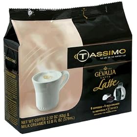 Gevalia Latte T-Discs for Tassimo Hot Beverage System, 8 Espresso and 8 Creamers (Pack of 2)