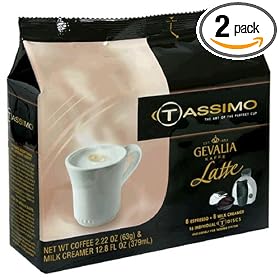 Gevalia Latte T-Discs for Tassimo Hot Beverage System, 8 Espresso and 8 Creamers (Pack of 2)