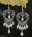 Pearl earrings, 'Heart Symphony' 0.8 W 2.2 L