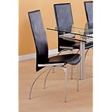 4 Contemporary Silver Finish Black Bonded Leather Seat Back Dining Chairs