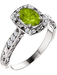 Platinum 7.00x5.00mm Oval Cut Peridot and Diamond Ring -- LIFETIME WARRANTY