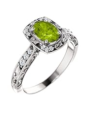 18K White Gold 7.00x5.00mm Oval Cut Peridot and Diamond Ring -- LIFETIME WARRANTY