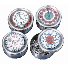 Set of Four Desk Tins with Antique Clock Design Lids