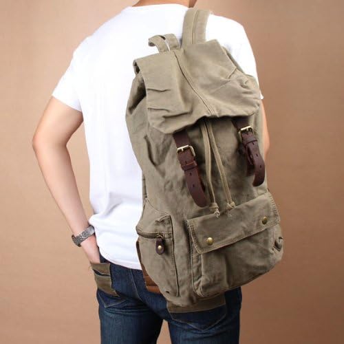 Vktech® New Men Women Vintage Canvas Backpack Hiking Travel Bag Schoolbag 2 Colors (Hot Army Green)