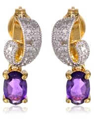 18k Yellow Gold Plated Sterling Silver Amethyst and Diamond-Accent Post Earrings