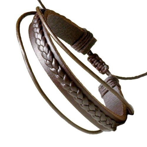 Unique Mens Earth Brown Plait Genuine Leather Bracelet Cuff Jewelry