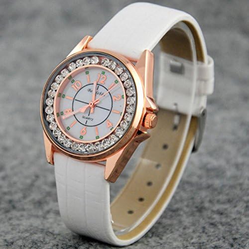 LNTGO White New Arrival Vogue Croc Embossing Pu Leather Band Shinning Rhinestones Watch Quartz Women'S Lady Fashion Wristwatch Gifts