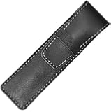 DiLoro Full Grain Top Quality Thick Buffalo Leather Single Pen Case Holder- Black