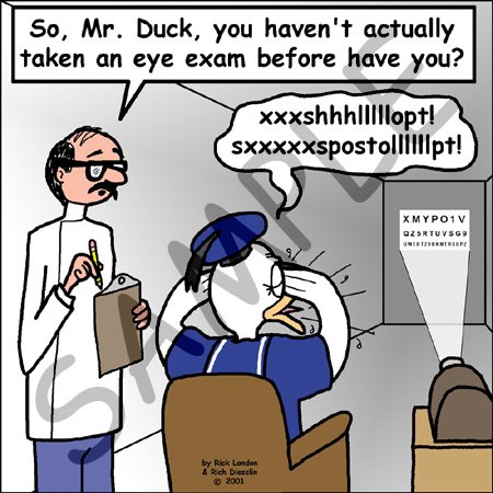 Londons Times Funny Animals Cartoons - Famous Duck at the Eye Doctor - Coffee Gift Baskets... by Duck