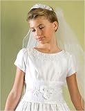 New Royalty Satin White Tiara with Attached Veil ~ Flower Girl or First Holy Communion